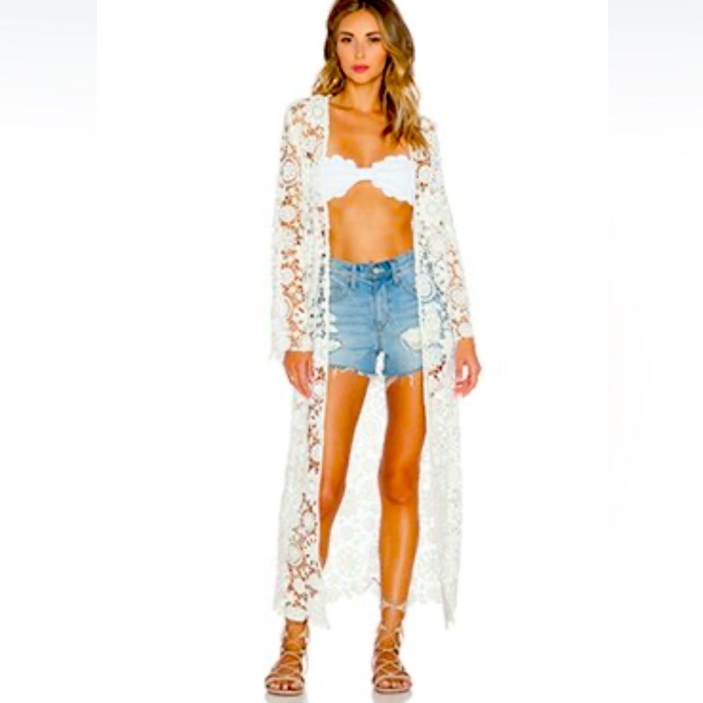 NWT Nightcap Clothing Caribbean Crochet Robe in Coral